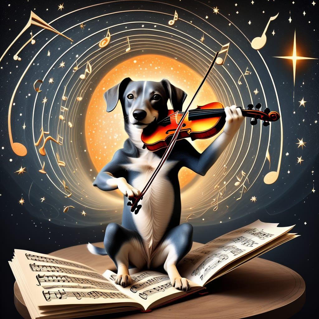 Dog playing the violin.