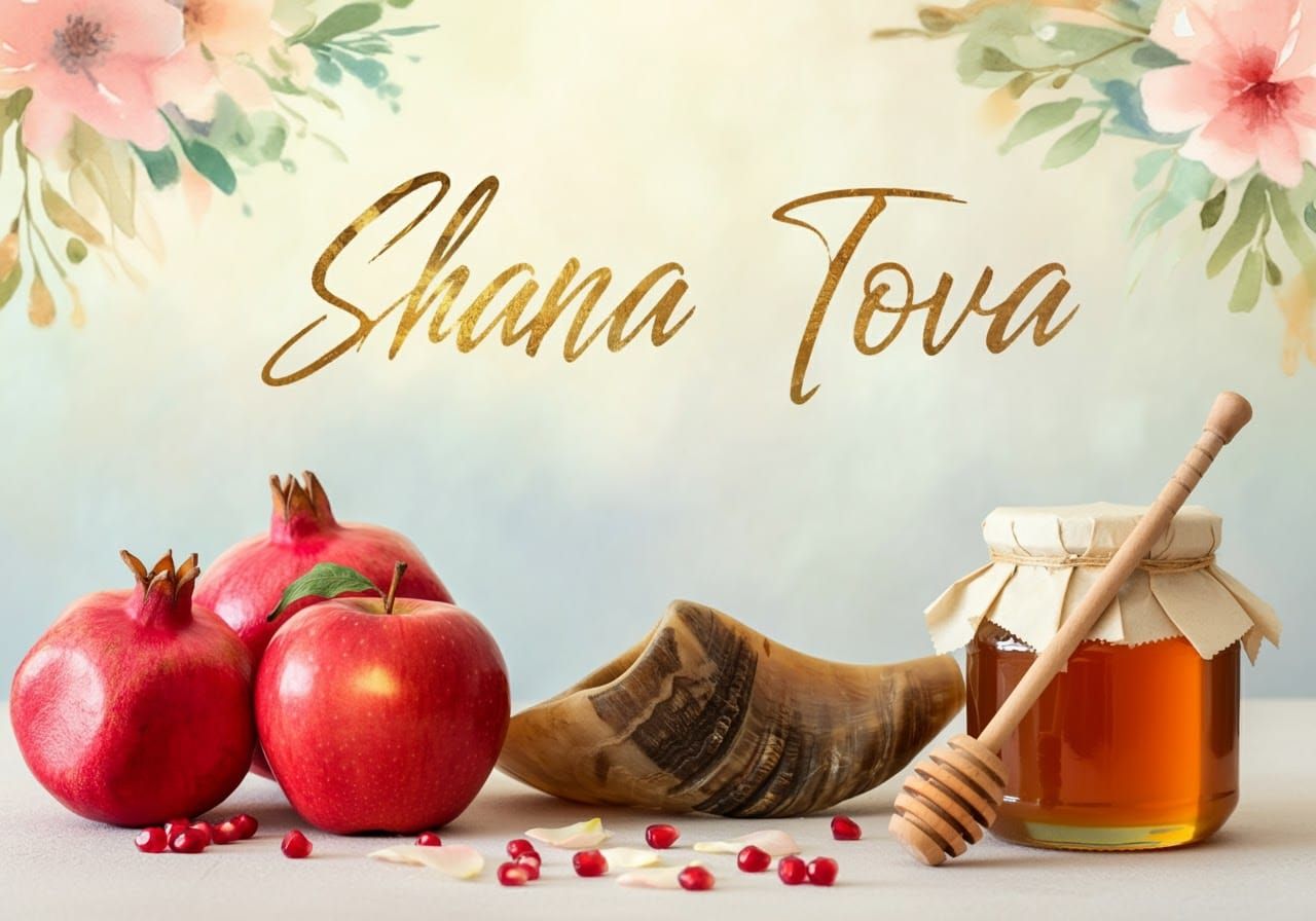 Shana Tova Still Life in Watercolor Style