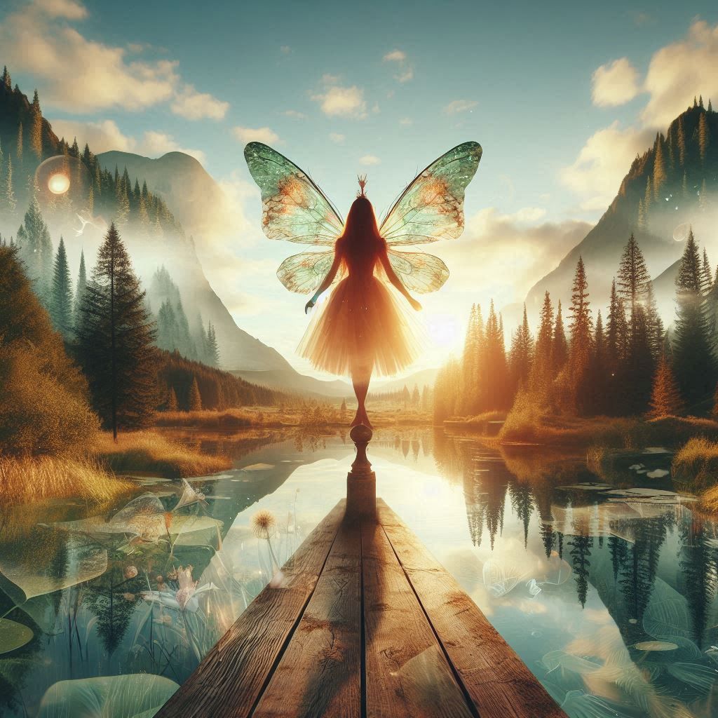 double exposure beautiful fantasy DALL-E 3 portrait landscap...