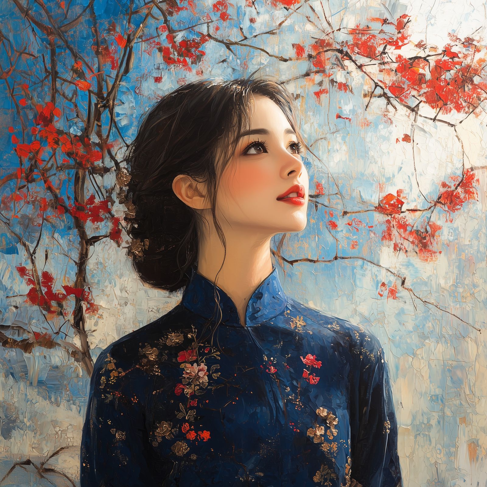 Folk Style Painting of Vietnamese Woman