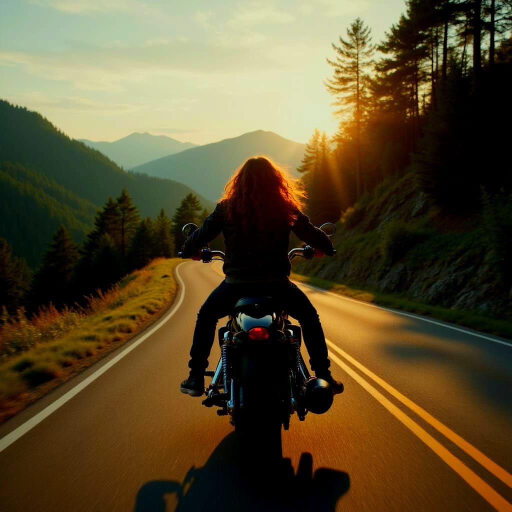 Harley Davidson Rider on Mountain Road