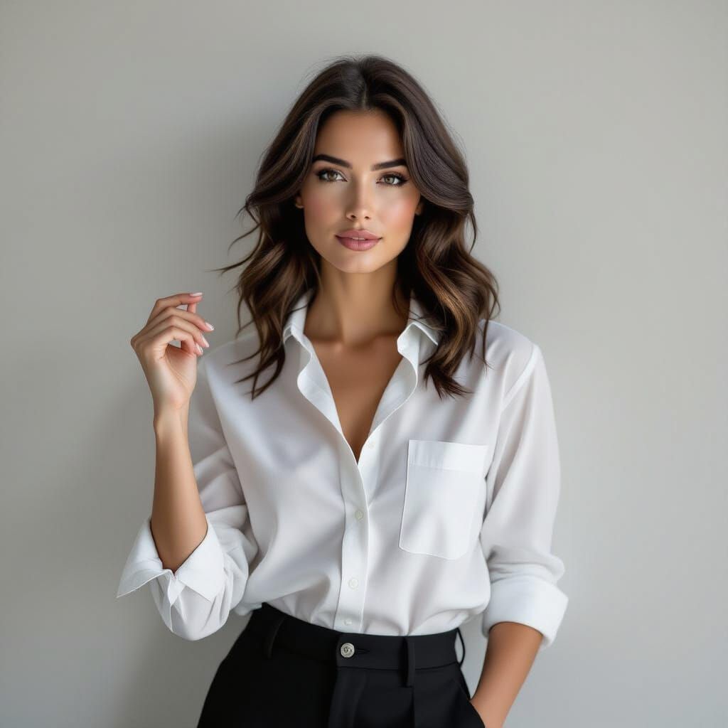 Elegant Woman Posing in Black and White Cinematic Portrait