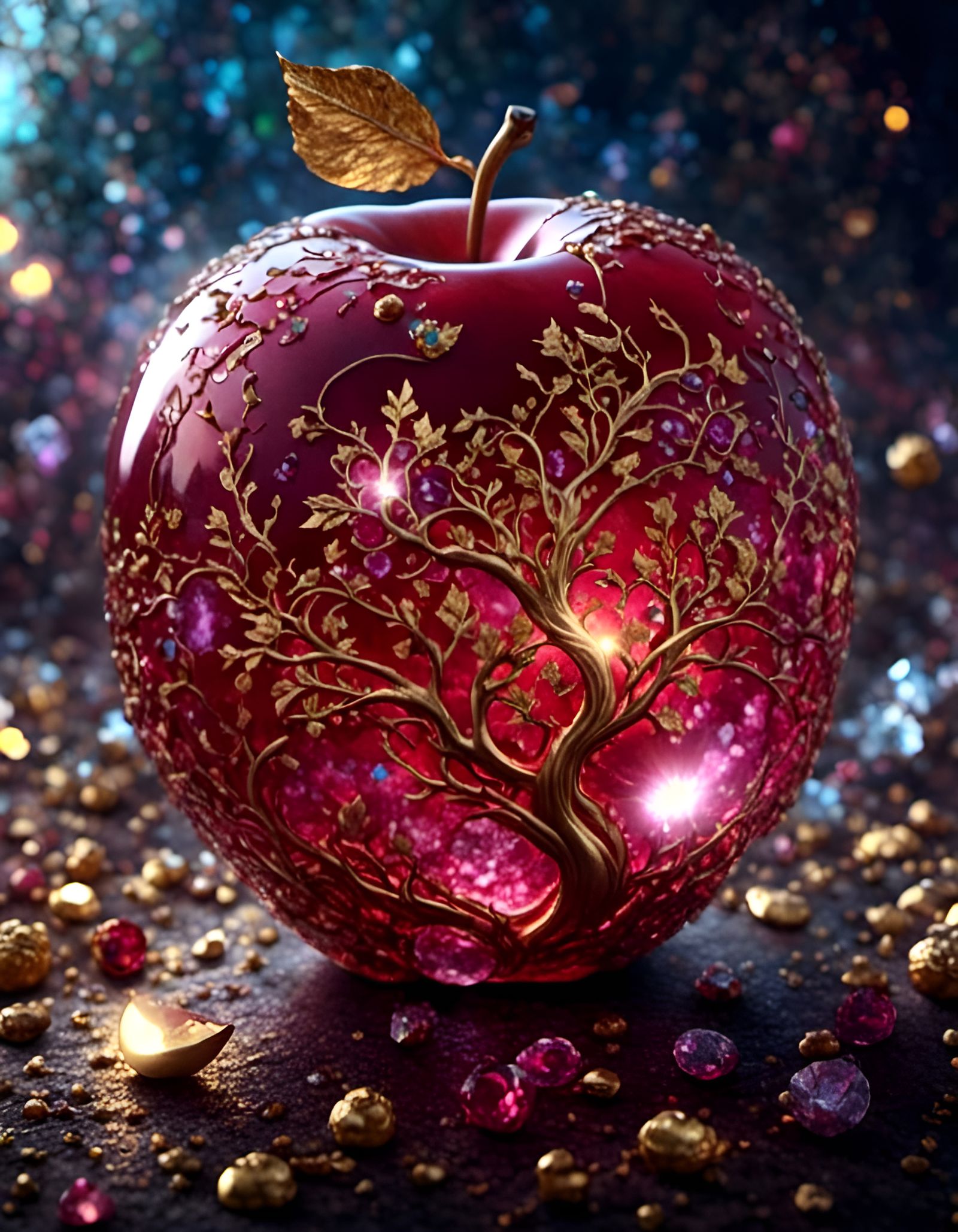 Golden branch and jewel inlayed Apple 
