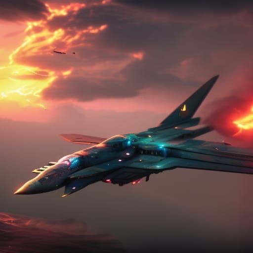 F22 Jet Above In Water