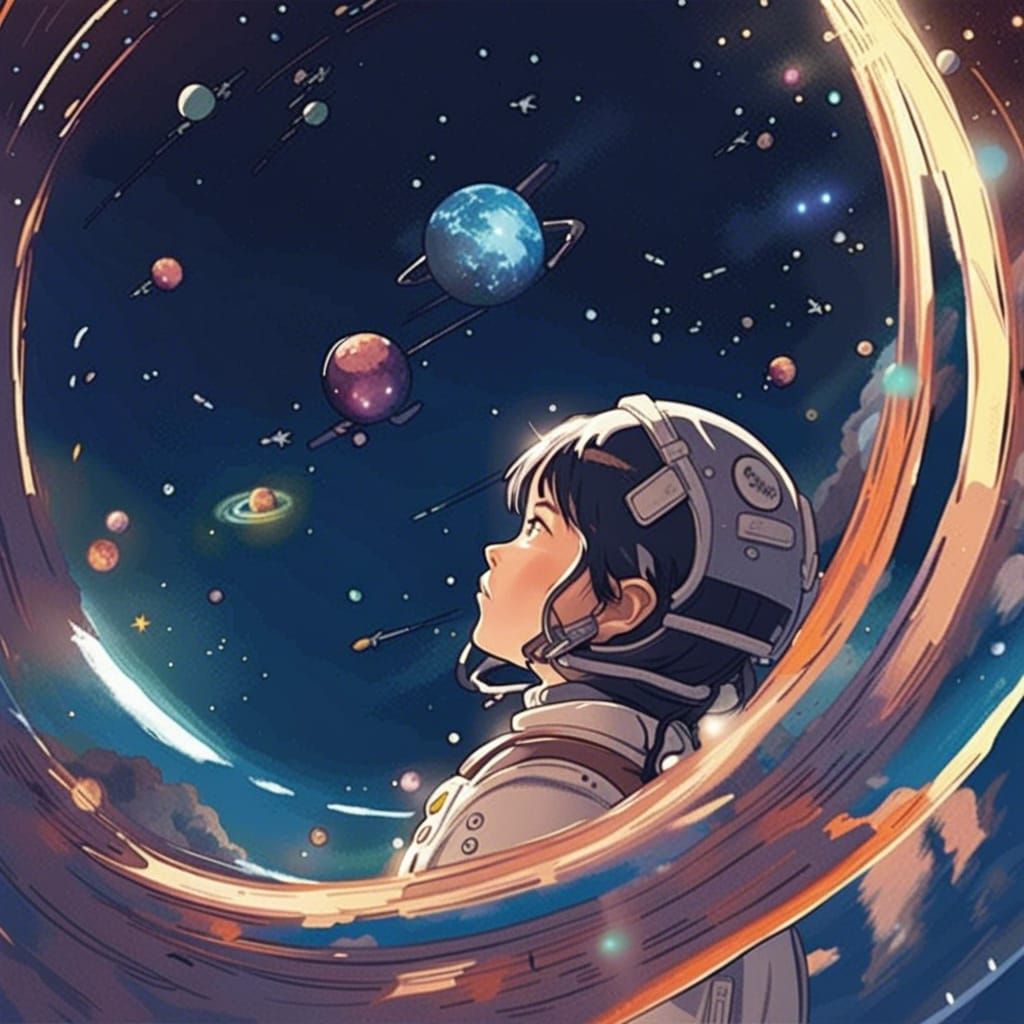 Beautiful Soft Cosmic Astronaut Anime Girl