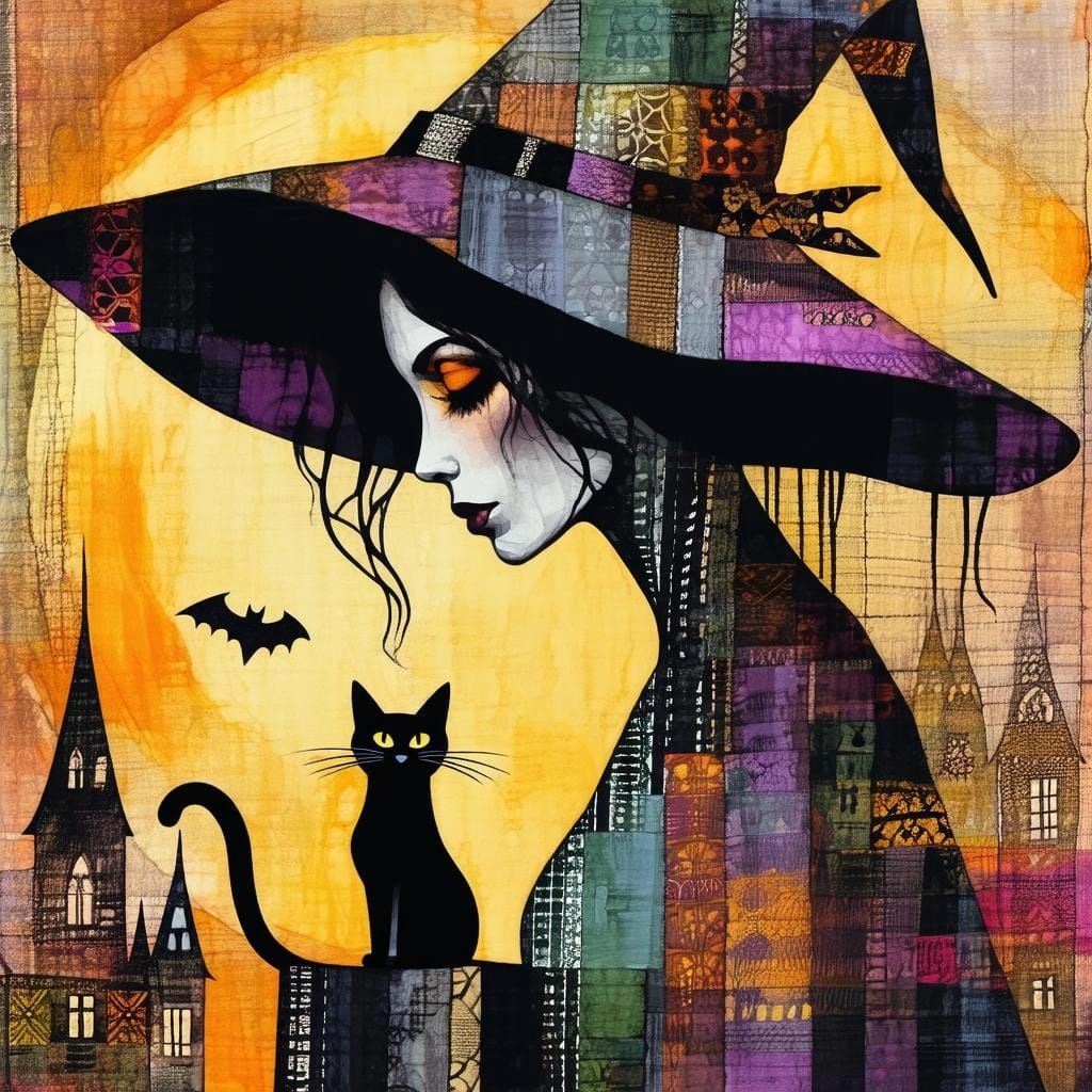 Witch and her cat,