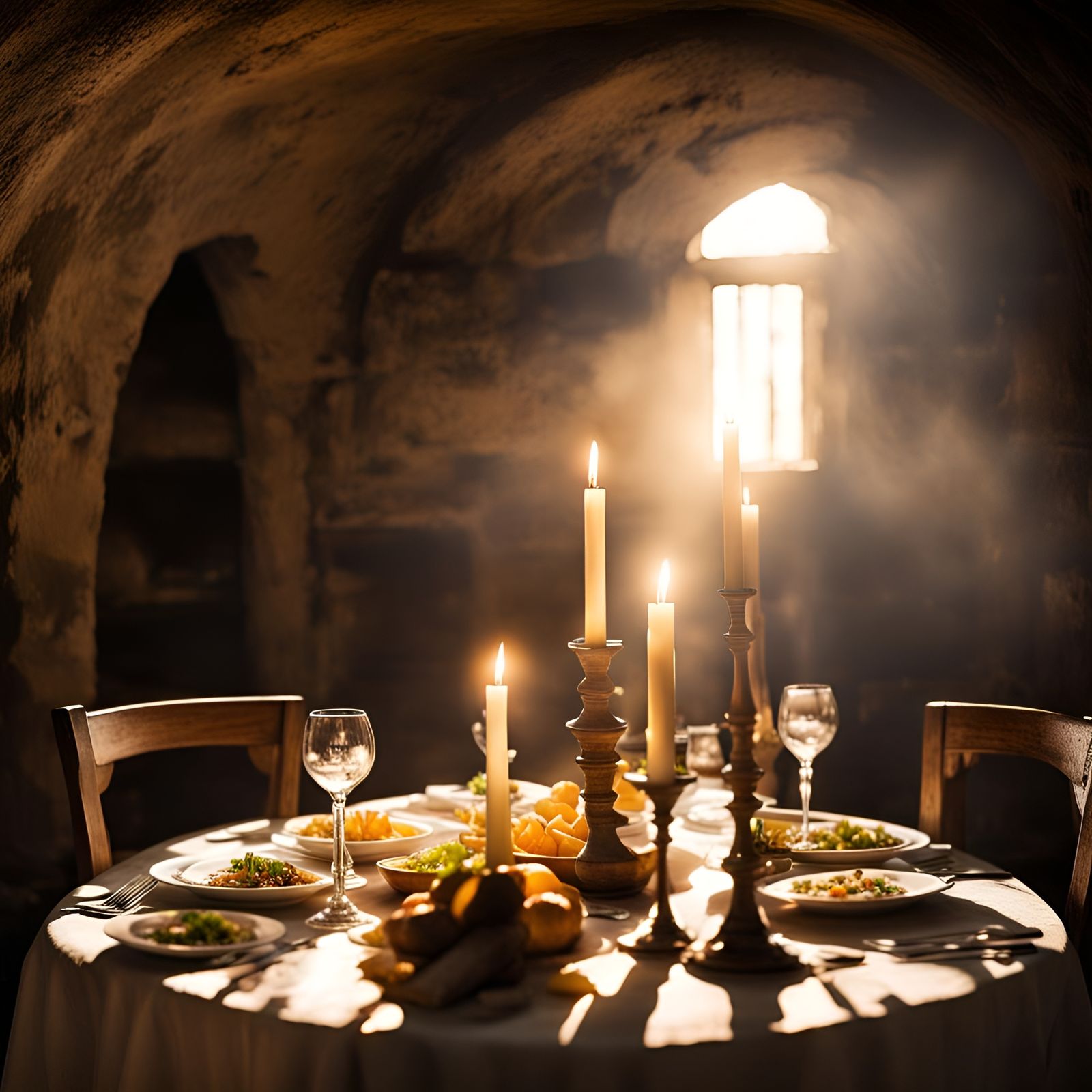 Candlelit Dinner in a cellar after atomar war