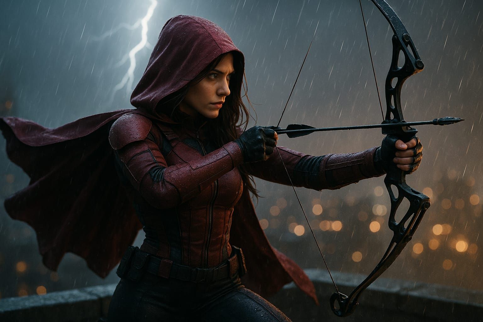 Archer on a rooftop during a thunderstorm (1)