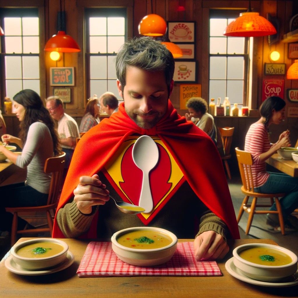 Soup-er Man!  \__/ He can cool the soup with one blow, lift ...