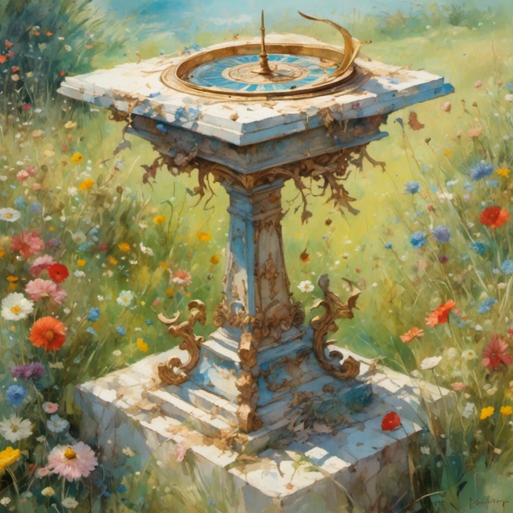 A <lora:Flighty:1.0>  sundial on a pedestal. 
