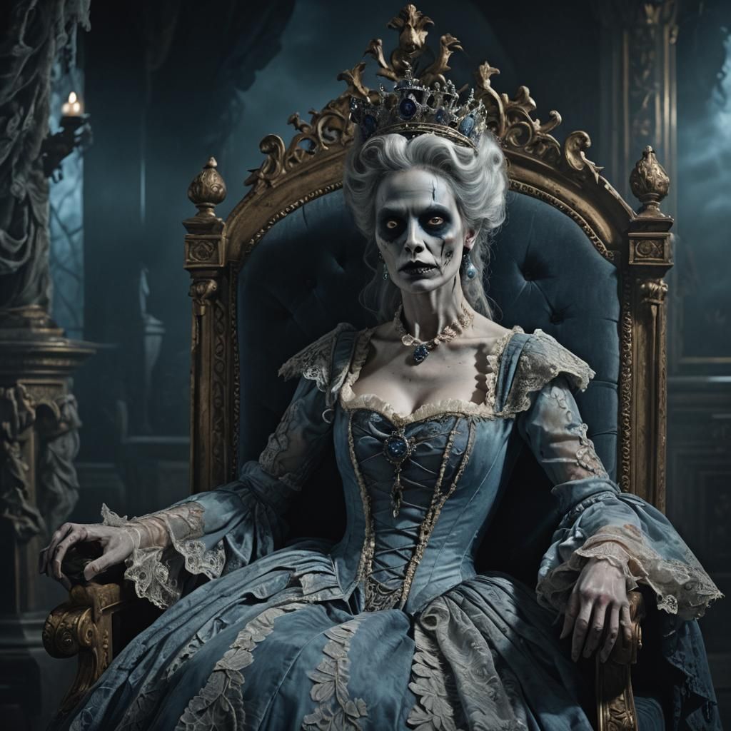 A female zombie dressed in elegant XVIII century clothing, M...