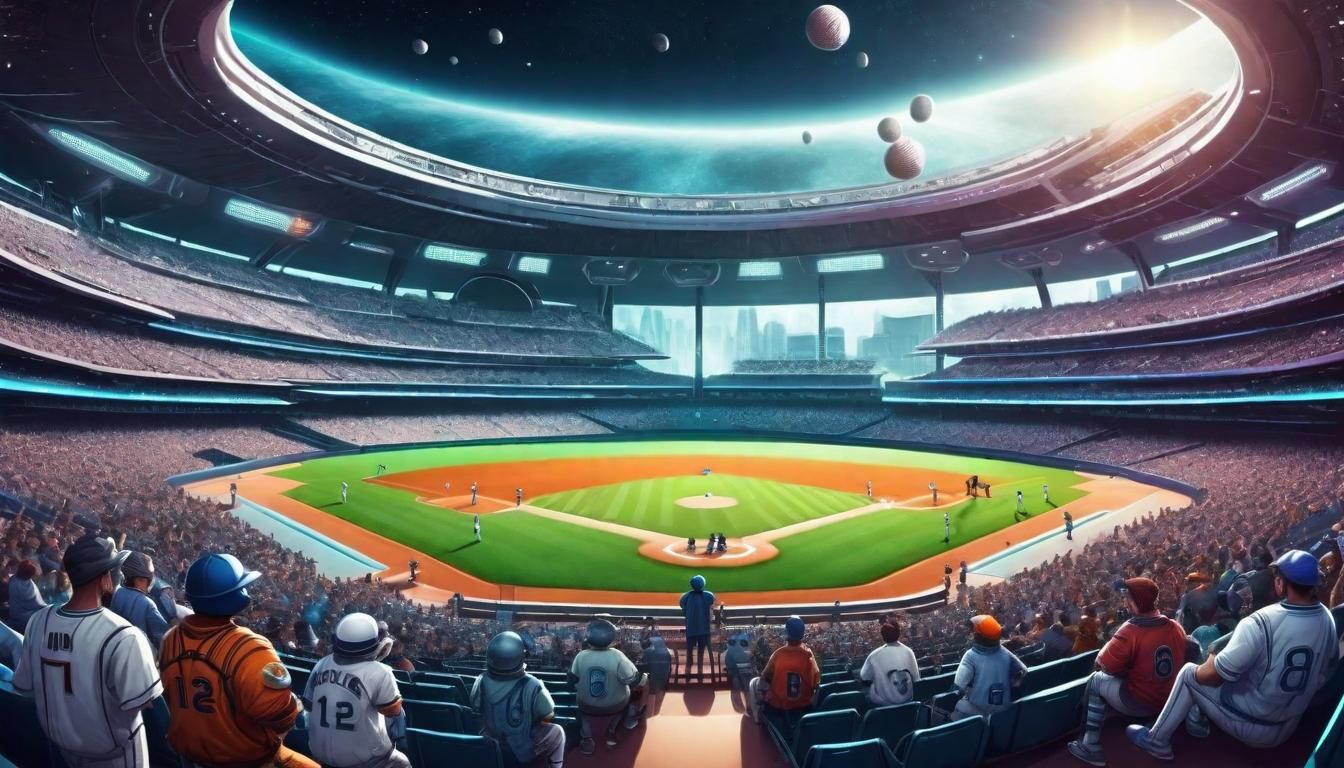 Intergalactic Baseball Game In A Futuristic Stadiums With Fans From 