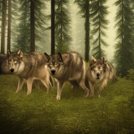 A pack of wolves in a forest - AI Generated Artwork - NightCafe Creator