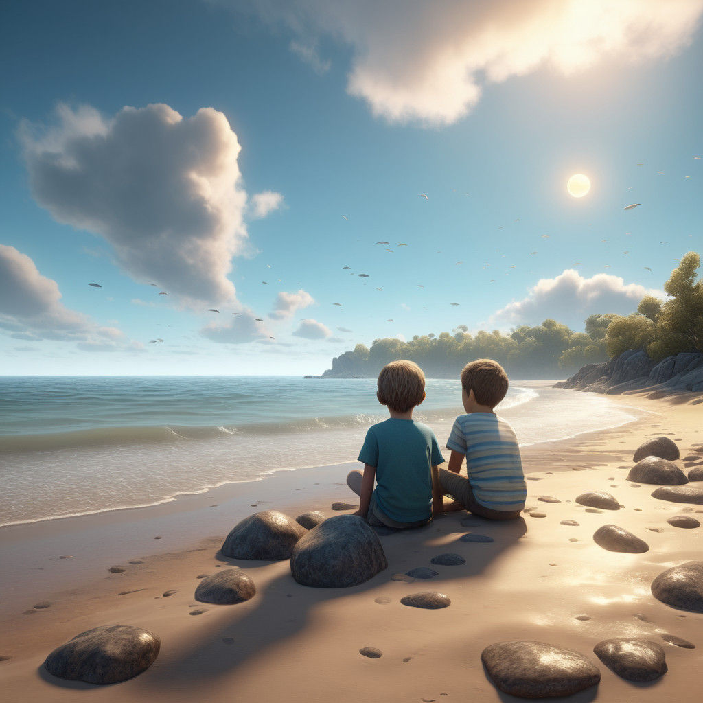 Whimsical Beachside Children in Fantasy Art