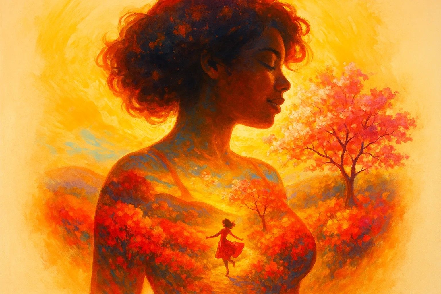 Double exposition vibrante — style Midjourney — fusion éclat...