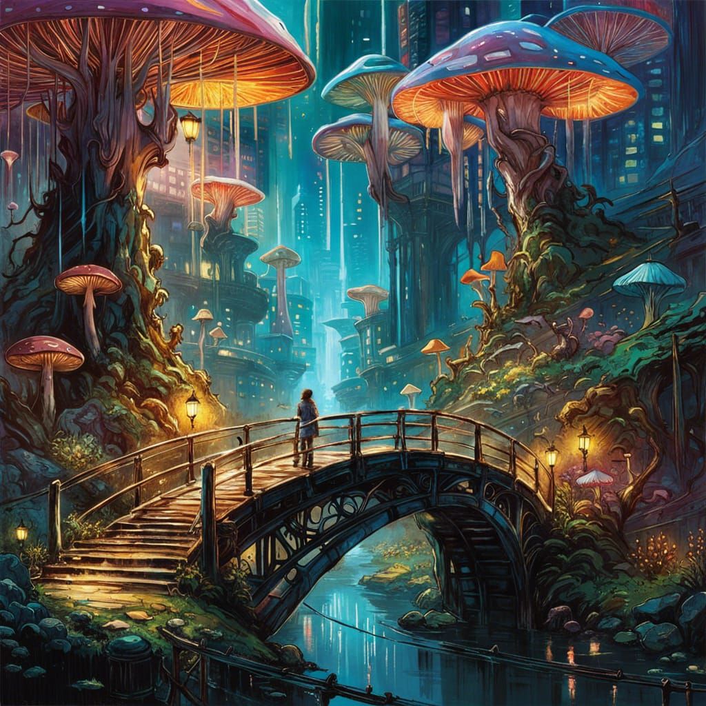 Bridge to Mushroom City  by @Kohen