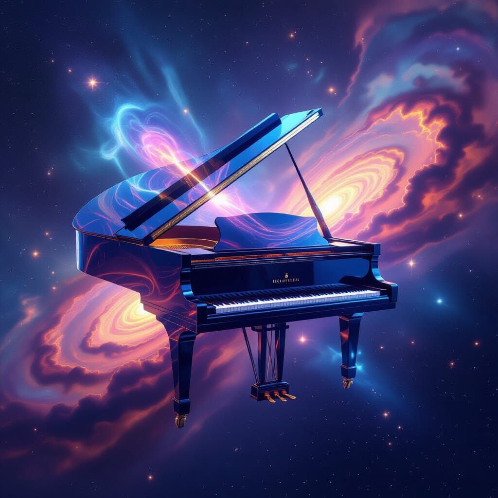 Cosmic Grand Piano in a Swirling Nebula