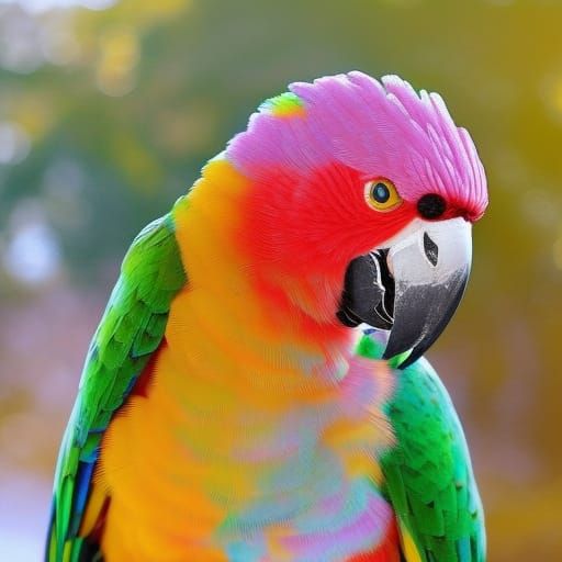 highly detailed, vibrant portrait of a magical cute parrot, ...