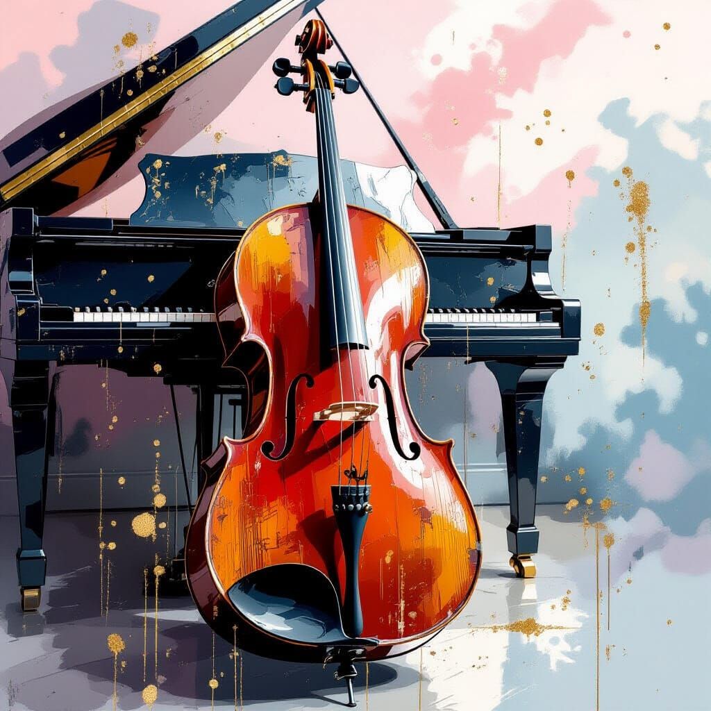 Exquisite Cello Amidst Piano in Watercolour Hues