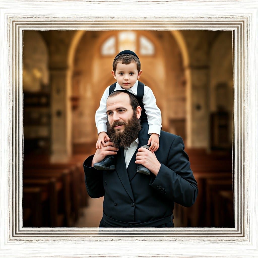 Joyful Father and Child Illustration in Miron