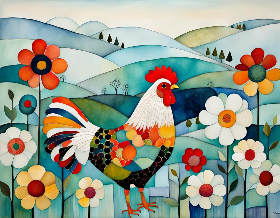 ALCOHOL INK, WINTER Chicken Flowers FARM, Detailed Sharp Focus, MINIMALISM, Sonia Delaunay, JAN MANKES.  by @jeanne