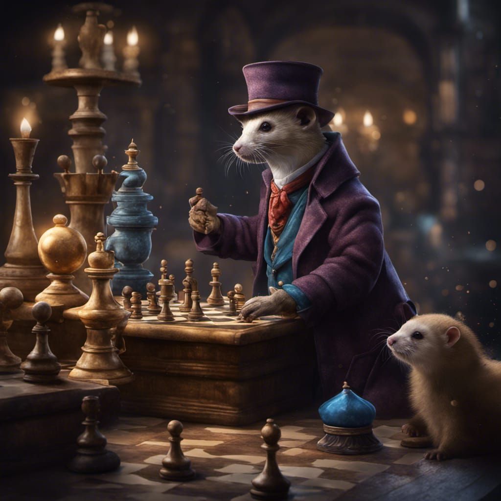 A magic Rook from a chess game with a hat. In the hat are tw...