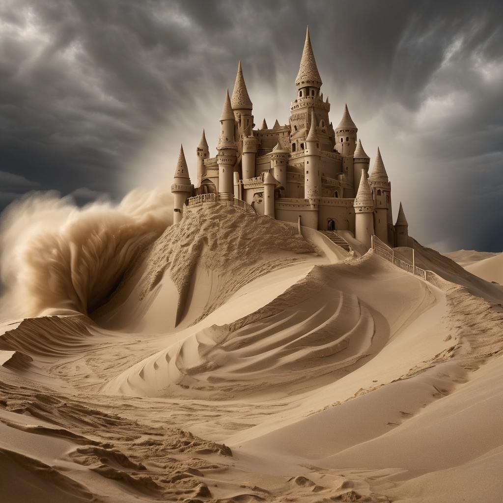 The sand castle of the sand desert in a sand storm...