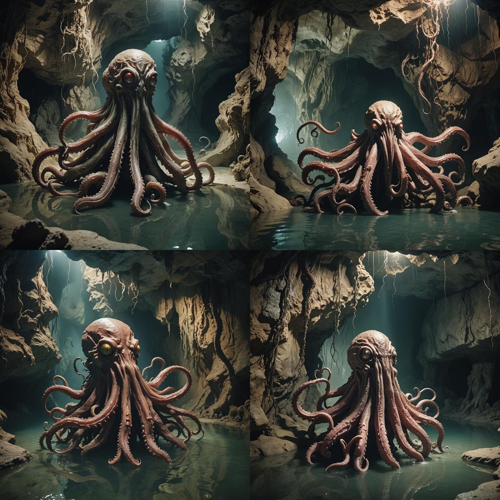 Hideous ancient creature with tentacles and no eyes pulls it...