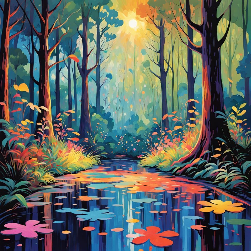 Vibrant Fauvist Disco in a Whimsical Forest