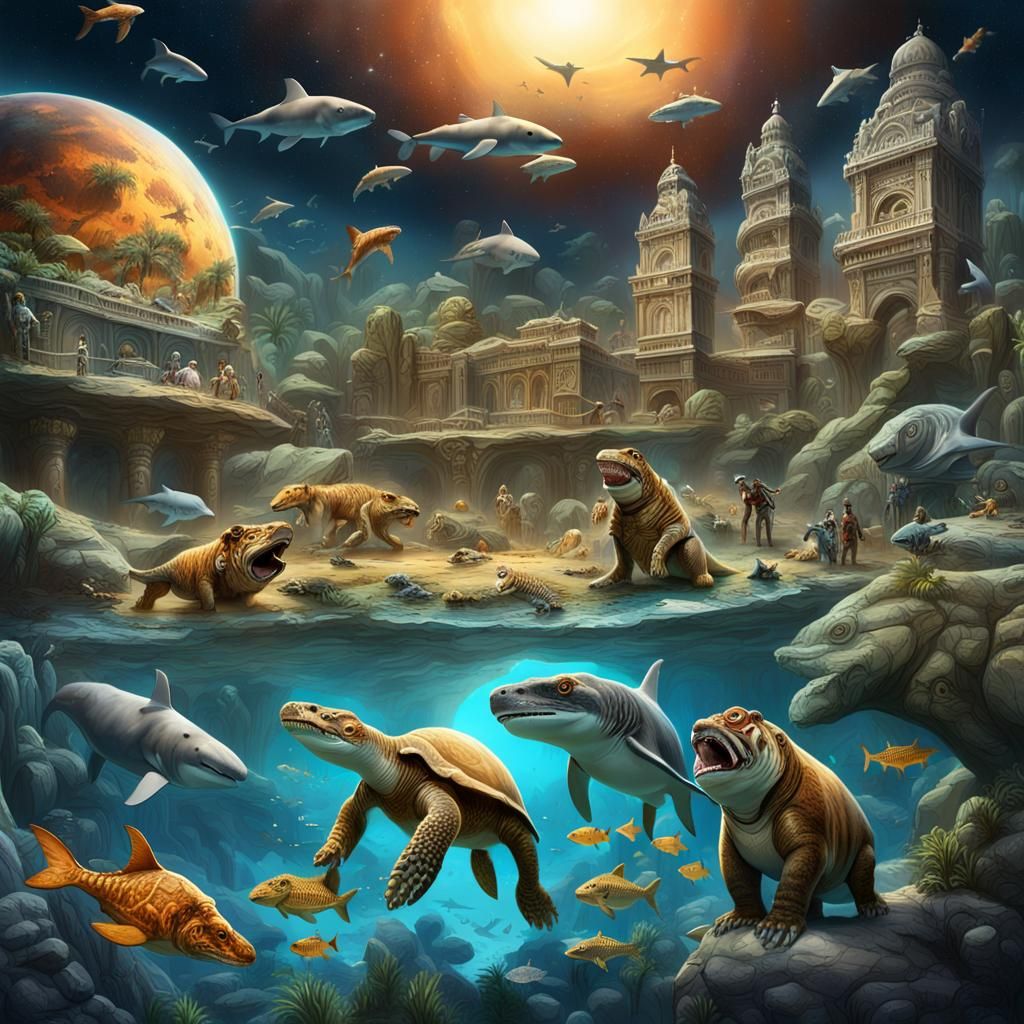 A zoo on the moon in outer space
and all the animals are wea...