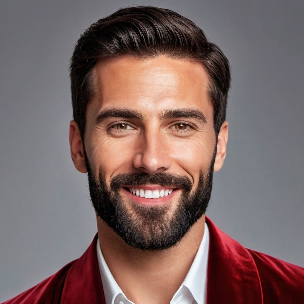A  handsome  man  with   black    hair and beard wearing a  ...