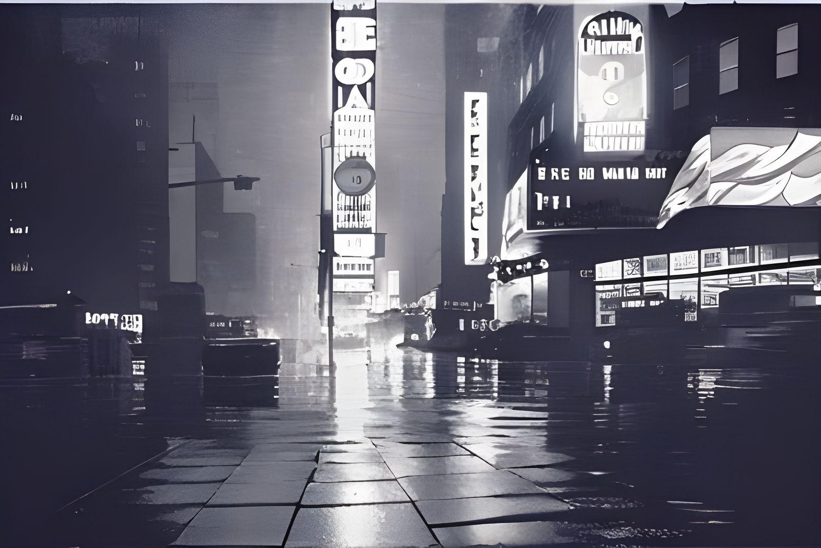 Rainy New York Art Deco Film Noir Street At Night - AI Generated