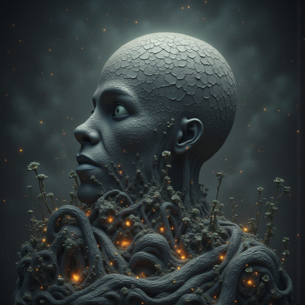 Gothic Sci-Fi Landscape Ablaze in Dark Light