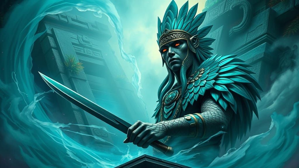 Quetzalcóatl-Inspired Warrior in Ancient Aztec Tem... - AI Art