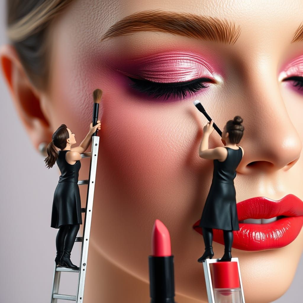 Hyper-Realistic Miniature Makeup Artists Paint Giant Face