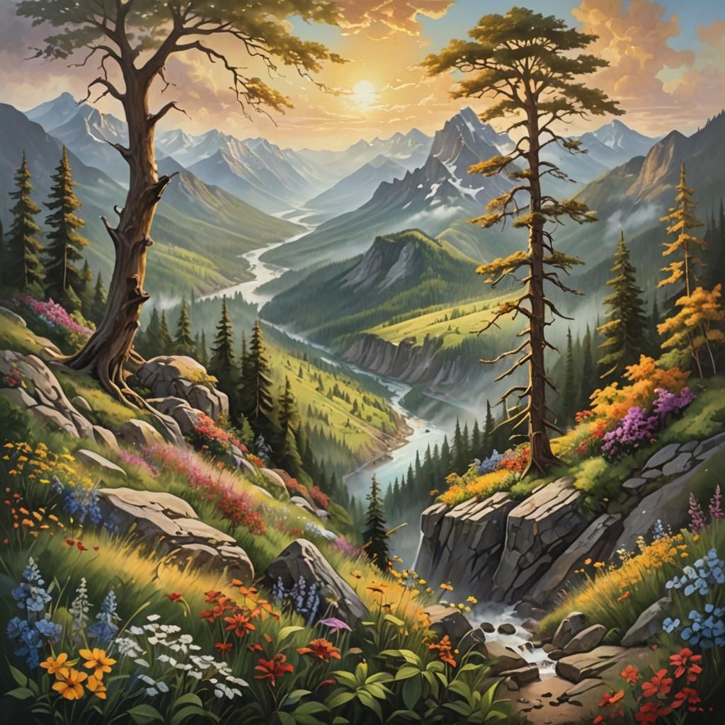 Panoramic Landscape in Fantastical Oil Painting Style