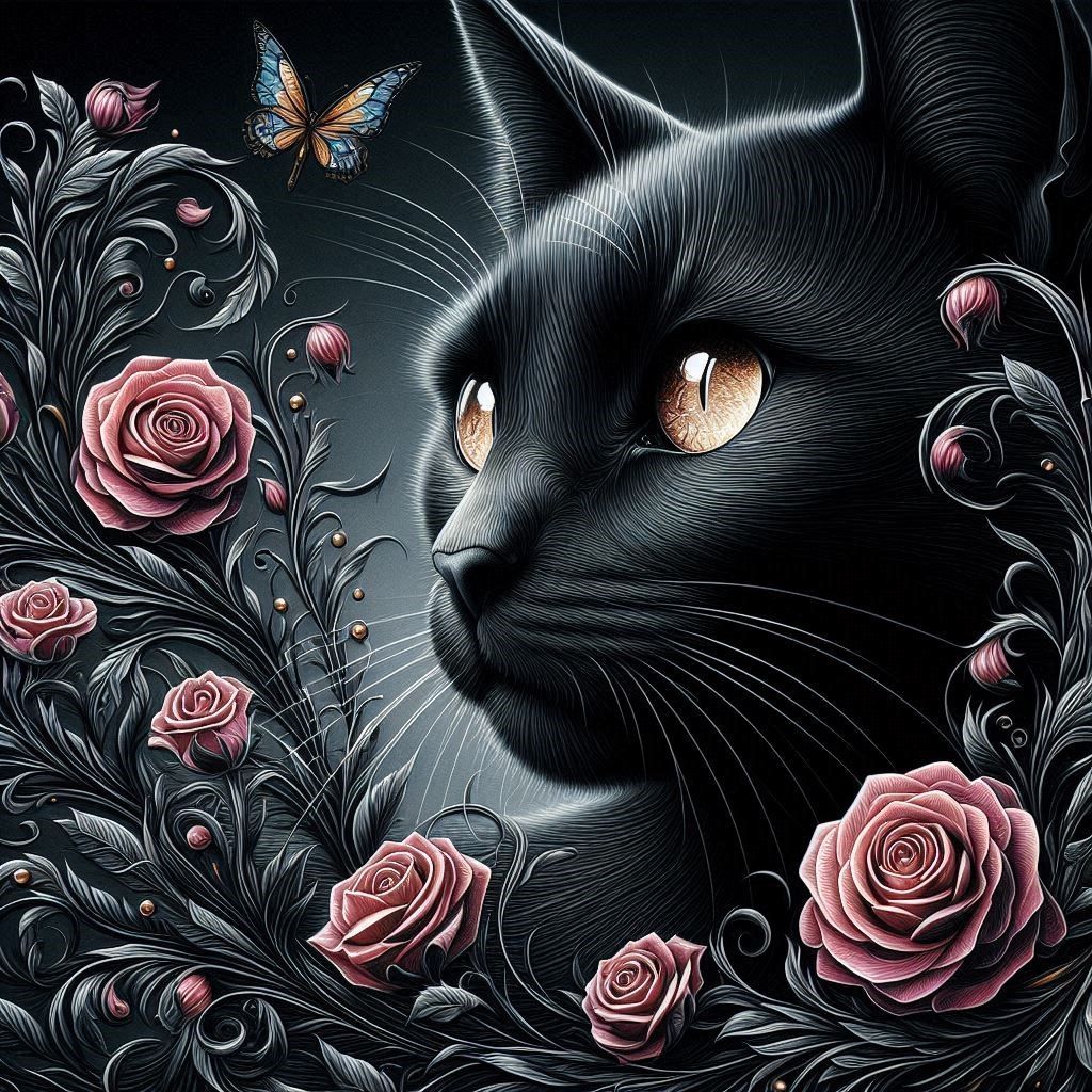 cat and roses  by @Olchap