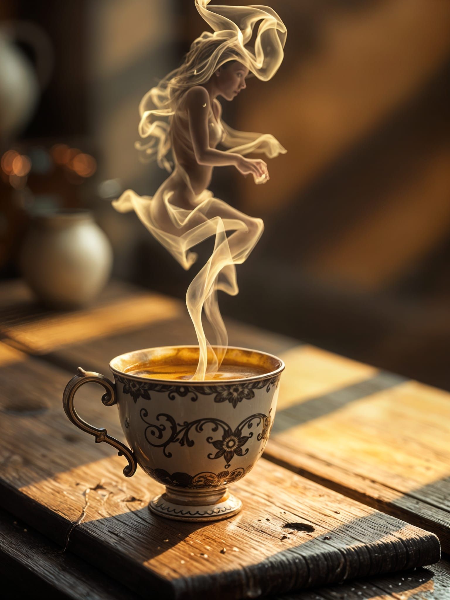 Coffee with woman of steam dancing  by @Jenne