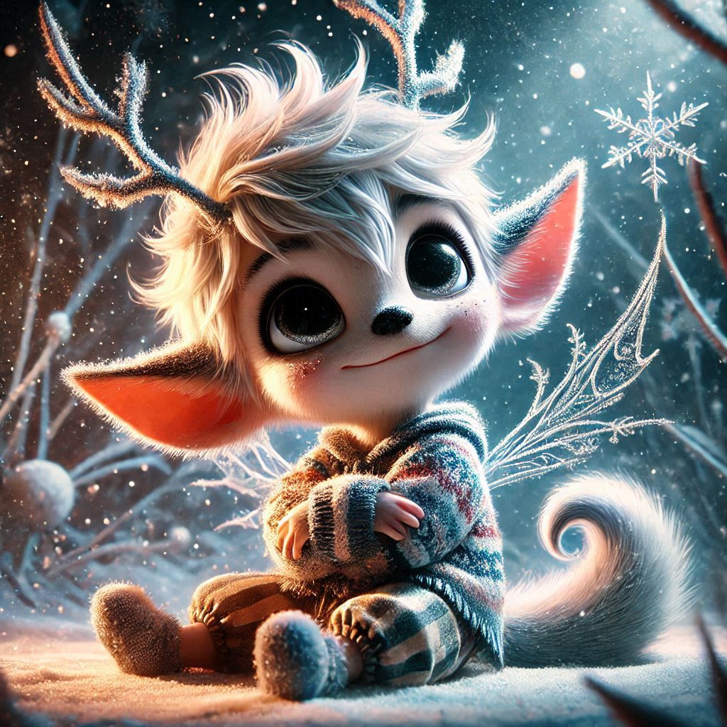 Jack Frost as adorable fairy-tale fantasy creature portrait..