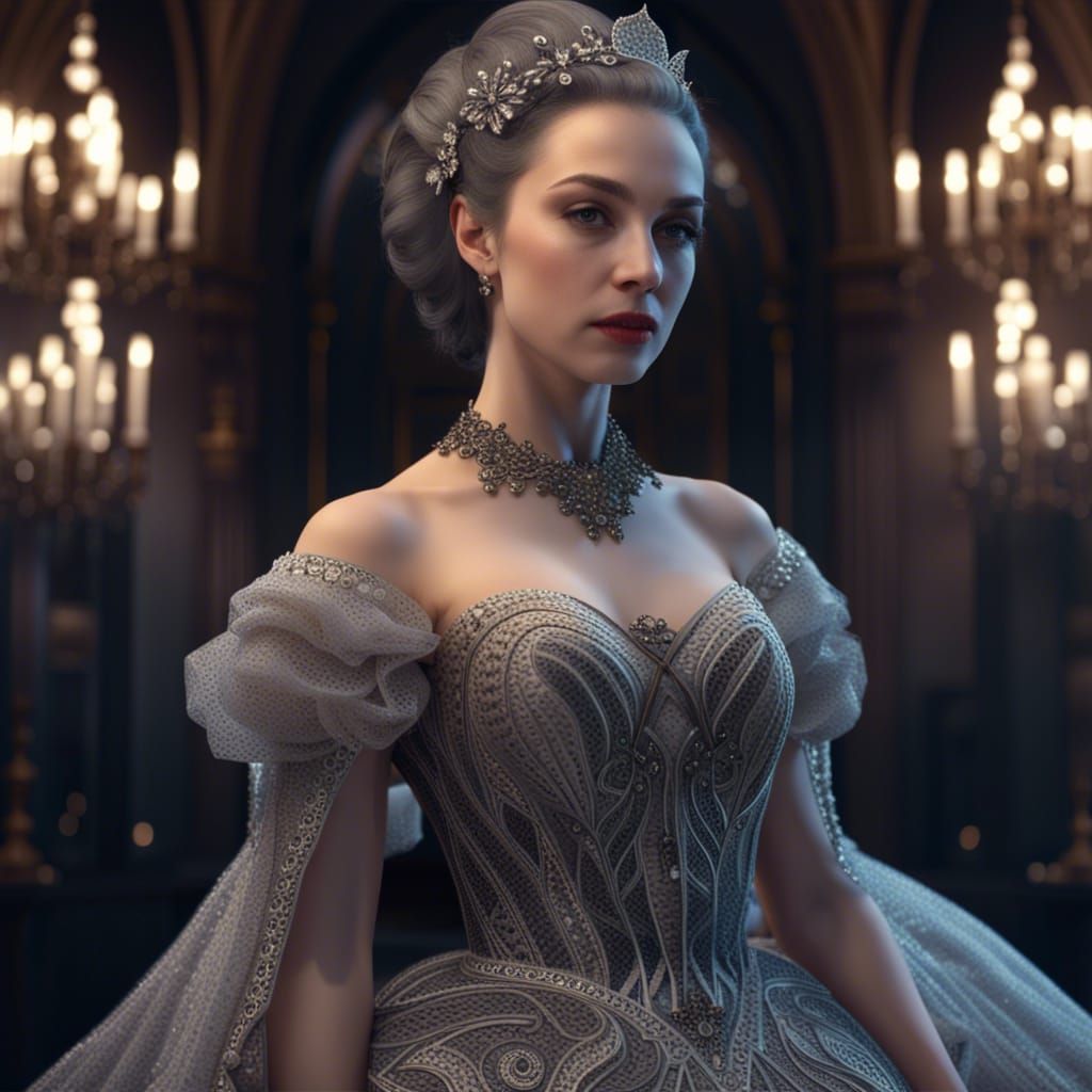 Gothic Lady at Royal Ball in Hyperrealism