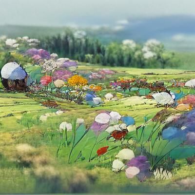 Beautiful flower meadow Studio Ghibli 8k resolution concept ...