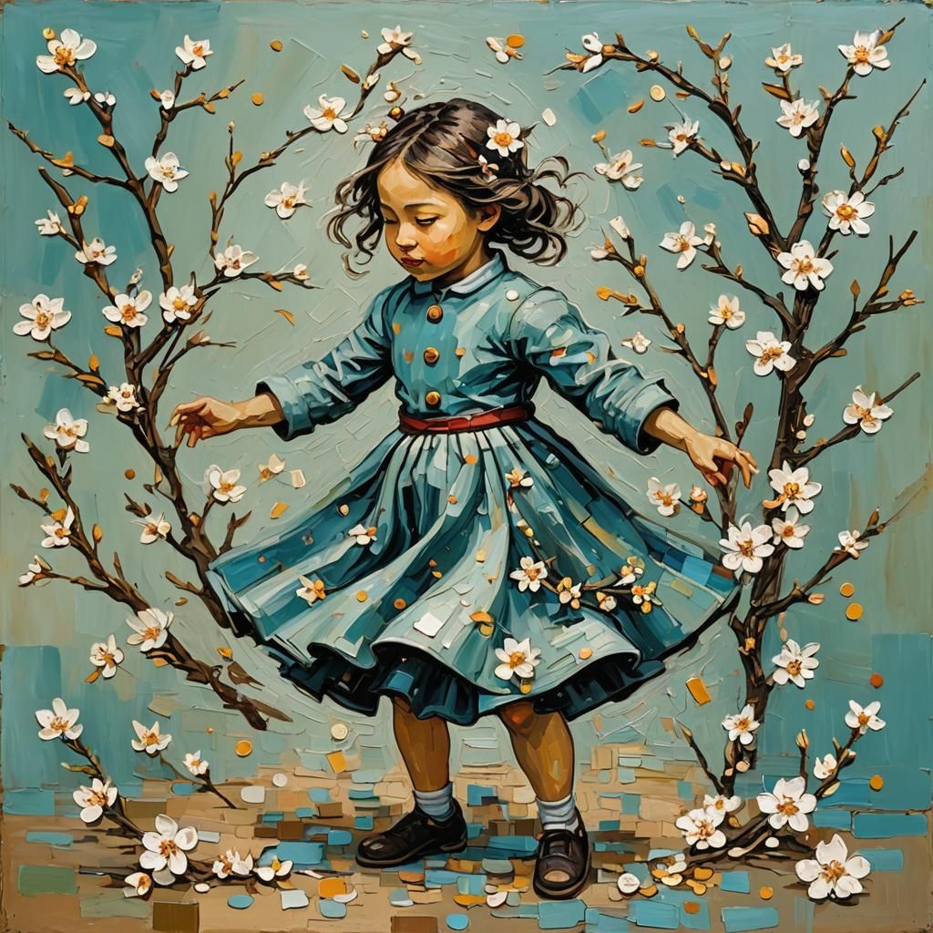 Cute bady girl dancing assemblage art,,refers to a form of a...