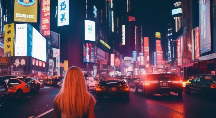 Girl holding a sign, blondhair, Street photography, New York...