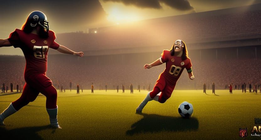 Jesus christ playing football detailed matte painting, deep ...