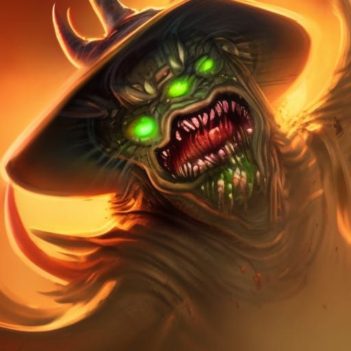 a hat with demons coming out of it Hyperrealistic, splash art, concept art, mid shot, intricately detailed, ...  by @NOAH BREZNICKI
