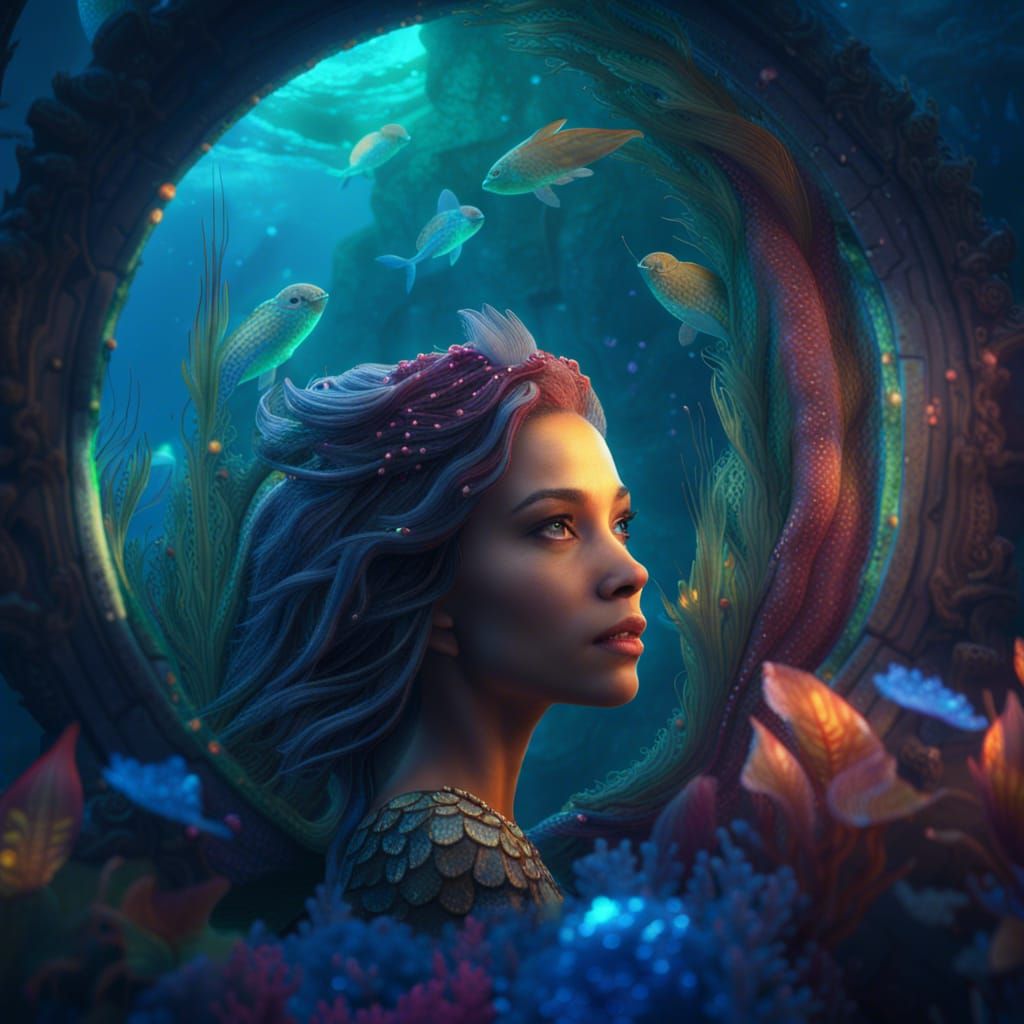 Captivating Mermaid Gazing Into Underwater Prism Portal  by @Inner Peace