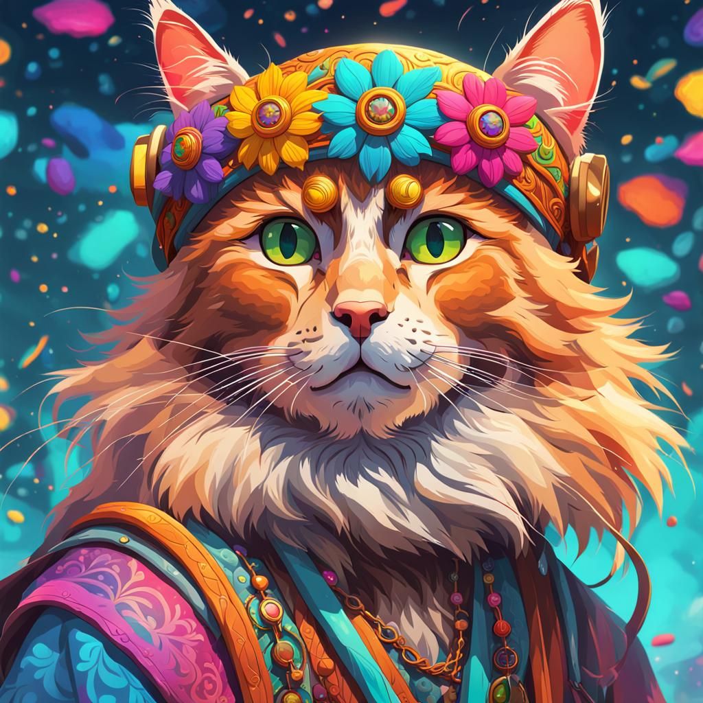 Hippy Cat Happiness, 8k resolution concept art portrait by Greg ...