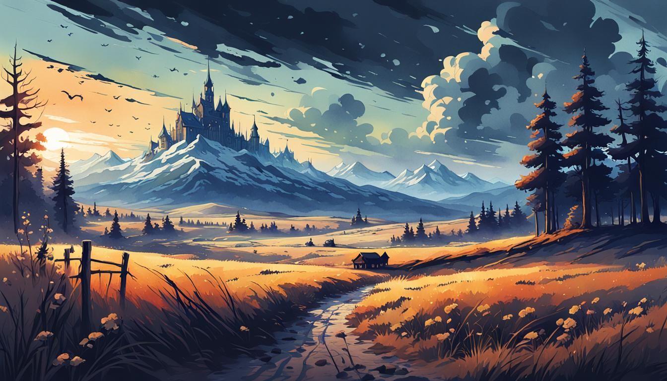 Watercolor Fields: A Detailed Matte Painting