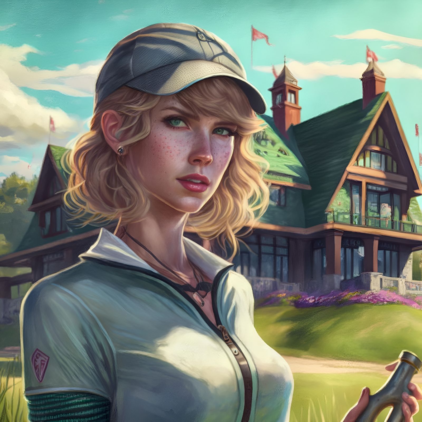 Midjourney v4: I bet Taylor Swift plays speed golf