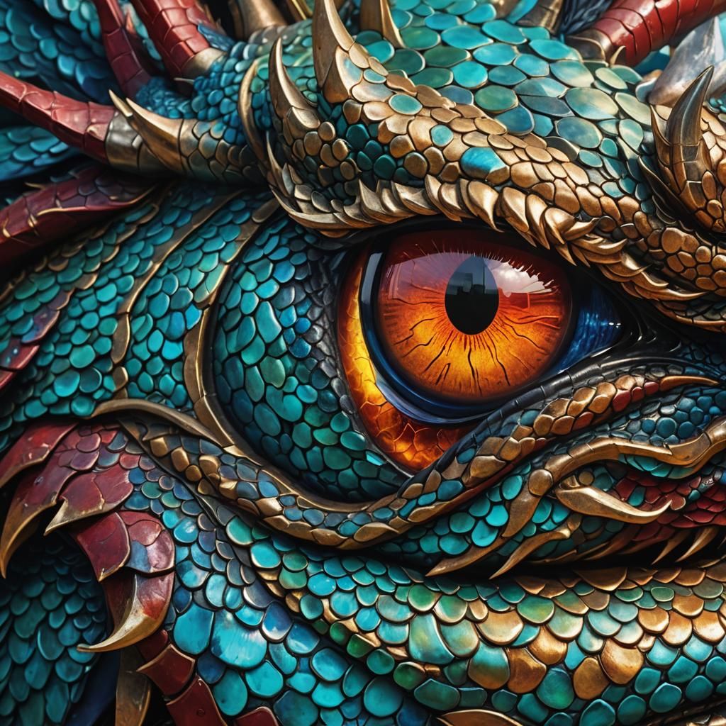 Eye of a Chinese dragon close up
